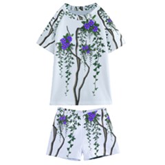 Image Cropped Tree With Flowers Tree Kids  Swim Tee And Shorts Set