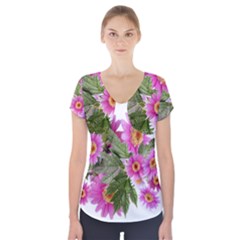 Daisies Flowers Arrangement Summer Short Sleeve Front Detail Top by Sapixe