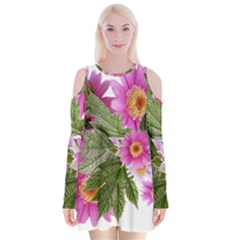 Daisies Flowers Arrangement Summer Velvet Long Sleeve Shoulder Cutout Dress by Sapixe