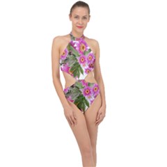 Daisies Flowers Arrangement Summer Halter Side Cut Swimsuit by Sapixe