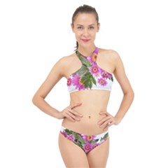 Daisies Flowers Arrangement Summer High Neck Bikini Set