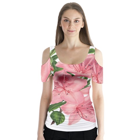 Flower Plant Blossom Bloom Vintage Butterfly Sleeve Cutout Tee  by Sapixe