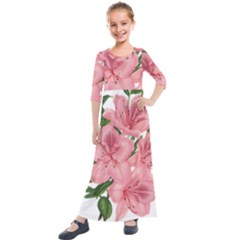 Flower Plant Blossom Bloom Vintage Kids  Quarter Sleeve Maxi Dress