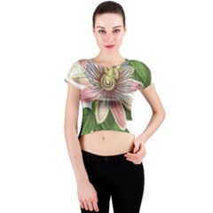 Passion Flower Flower Plant Blossom Crew Neck Crop Top by Sapixe