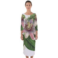 Passion Flower Flower Plant Blossom Quarter Sleeve Midi Bodycon Dress by Sapixe