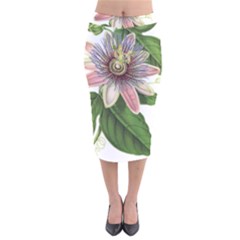 Passion Flower Flower Plant Blossom Velvet Midi Pencil Skirt by Sapixe