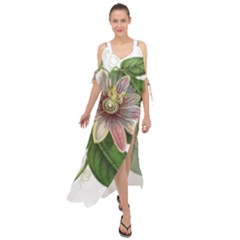 Passion Flower Flower Plant Blossom Maxi Chiffon Cover Up Dress by Sapixe