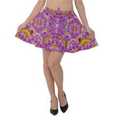 Fantasy Flower Festoon Garland Of Calm Velvet Skater Skirt by pepitasart