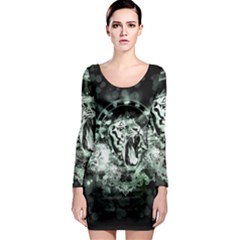 Awesome Tiger In Green And Black Long Sleeve Bodycon Dress by FantasyWorld7