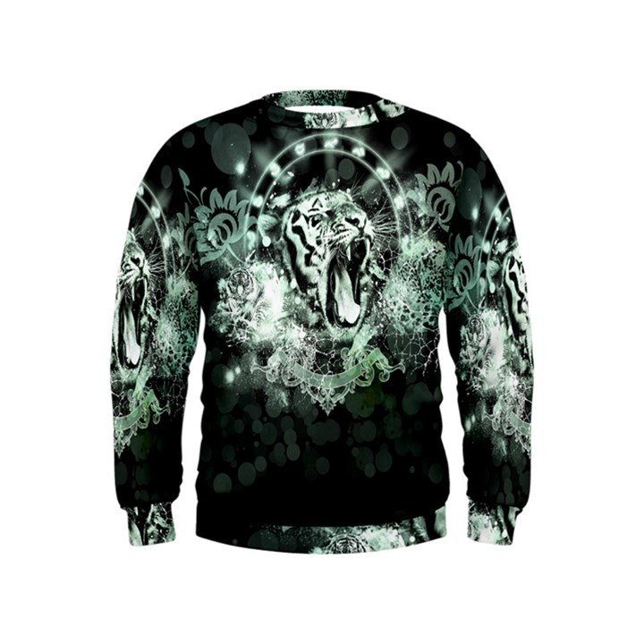 Awesome Tiger In Green And Black Kids  Sweatshirt