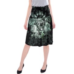 Awesome Tiger In Green And Black Midi Beach Skirt by FantasyWorld7