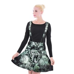 Awesome Tiger In Green And Black Suspender Skater Skirt by FantasyWorld7