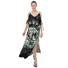 Awesome Tiger In Green And Black Maxi Chiffon Cover Up Dress by FantasyWorld7