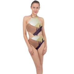 Sky Art Silhouette Panoramic Halter Side Cut Swimsuit by Sapixe