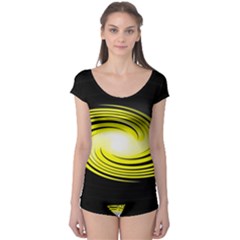 Fractal Swirl Yellow Black Whirl Boyleg Leotard  by Sapixe