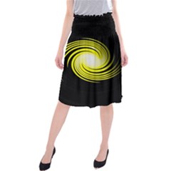 Fractal Swirl Yellow Black Whirl Midi Beach Skirt by Sapixe