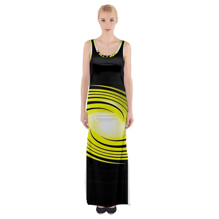 Fractal Swirl Yellow Black Whirl Maxi Thigh Split Dress