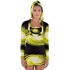 Fractal Swirl Yellow Black Whirl Long Sleeve Hooded T-shirt by Sapixe