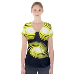 Fractal Swirl Yellow Black Whirl Short Sleeve Front Detail Top by Sapixe