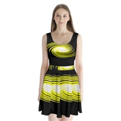 Fractal Swirl Yellow Black Whirl Split Back Mini Dress  by Sapixe