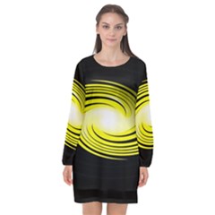 Fractal Swirl Yellow Black Whirl Long Sleeve Chiffon Shift Dress  by Sapixe