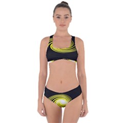 Fractal Swirl Yellow Black Whirl Criss Cross Bikini Set by Sapixe