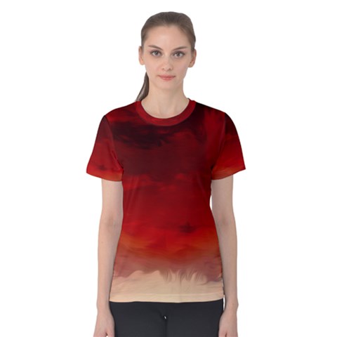 Flaming Skies Ominous Fire Clouds Women s Cotton Tee by Sapixe