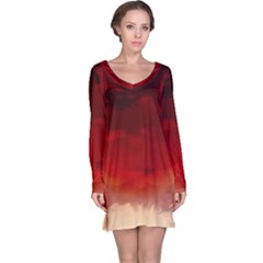 Flaming Skies Ominous Fire Clouds Long Sleeve Nightdress by Sapixe