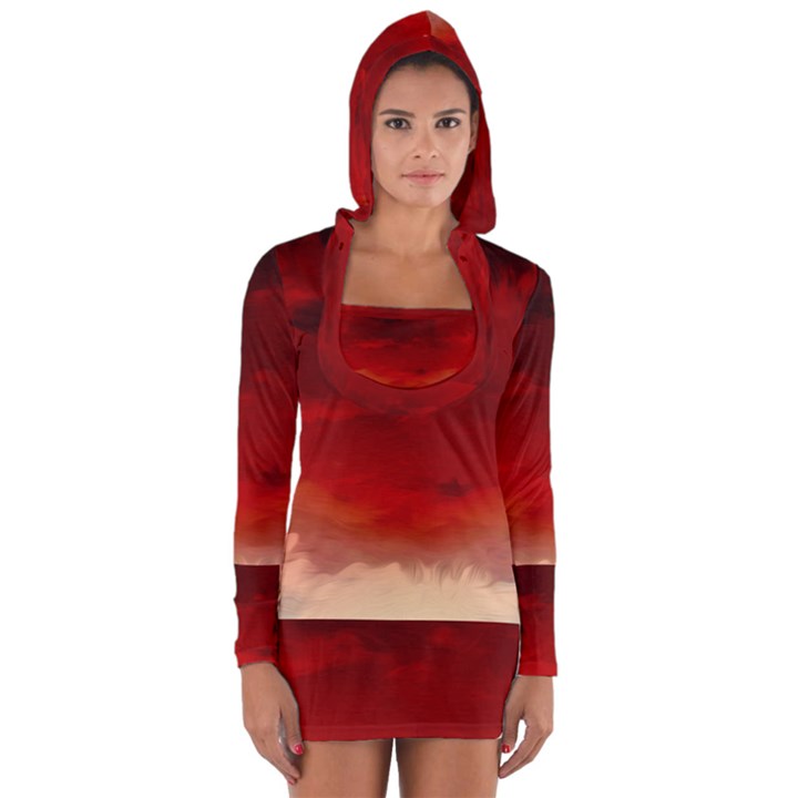 Flaming Skies Ominous Fire Clouds Long Sleeve Hooded T-shirt