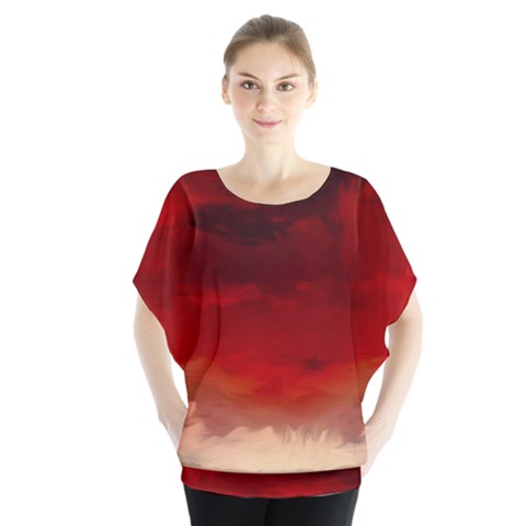 Flaming Skies Ominous Fire Clouds Blouse by Sapixe