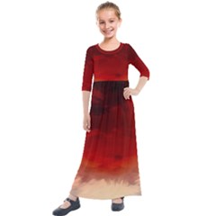 Flaming Skies Ominous Fire Clouds Kids  Quarter Sleeve Maxi Dress