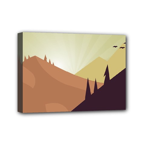 Sky Art Silhouette Panoramic Mini Canvas 7  X 5  by Sapixe