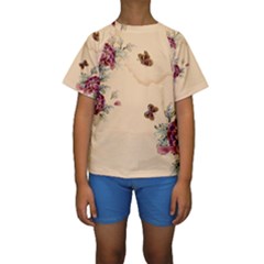 Flower Traditional Chinese Painting Kids  Short Sleeve Swimwear by Sapixe