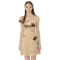 Flower Traditional Chinese Painting Short Sleeve Skater Dress by Sapixe