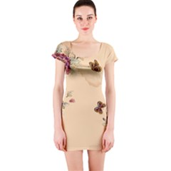 Flower Traditional Chinese Painting Short Sleeve Bodycon Dress by Sapixe