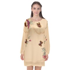 Flower Traditional Chinese Painting Long Sleeve Chiffon Shift Dress  by Sapixe