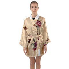 Flower Traditional Chinese Painting Long Sleeve Kimono Robe by Sapixe