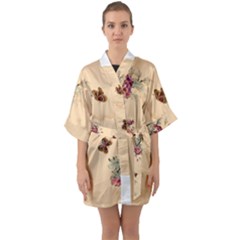 Flower Traditional Chinese Painting Quarter Sleeve Kimono Robe by Sapixe