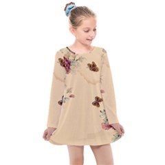 Flower Traditional Chinese Painting Kids  Long Sleeve Dress by Sapixe