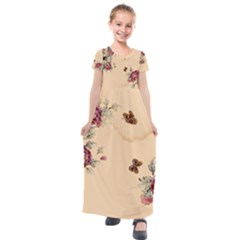 Flower Traditional Chinese Painting Kids  Short Sleeve Maxi Dress by Sapixe