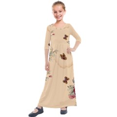 Flower Traditional Chinese Painting Kids  Quarter Sleeve Maxi Dress by Sapixe