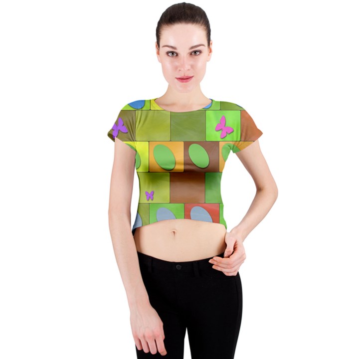 Easter Egg Happy Easter Colorful Crew Neck Crop Top