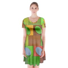 Easter Egg Happy Easter Colorful Short Sleeve V-neck Flare Dress by Sapixe