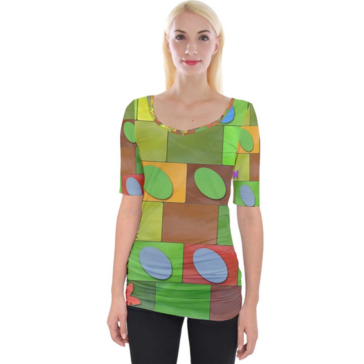 Easter Egg Happy Easter Colorful Wide Neckline Tee