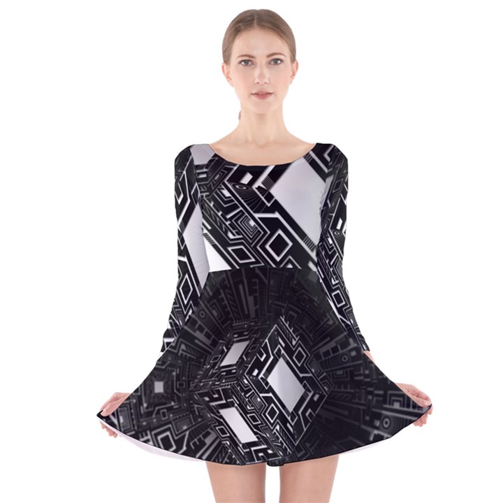 Technoid Future Robot Science Long Sleeve Velvet Skater Dress