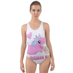 Long Distance Lover - Cute Unicorn Cut-out Back One Piece Swimsuit by Valentinaart