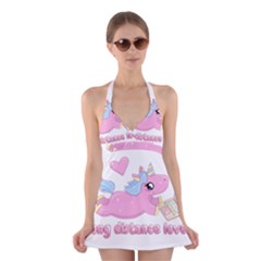 Long Distance Lover - Cute Unicorn Halter Dress Swimsuit  by Valentinaart