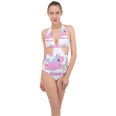 Long Distance Lover - Cute Unicorn Halter Front Plunge Swimsuit by Valentinaart