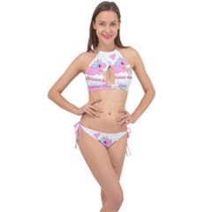 Long Distance Lover - Cute Unicorn Cross Front Halter Bikini Set by Valentinaart