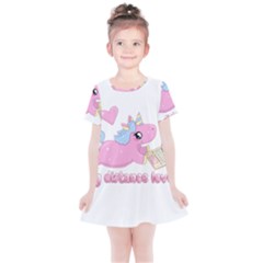 Long Distance Lover - Cute Unicorn Kids  Simple Cotton Dress by Valentinaart